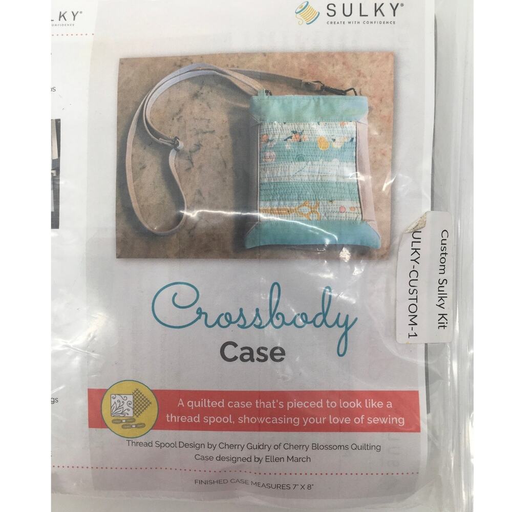 Sulky Sewing Kit Crossbody Case Purse Bag 7" x 8" Blue Pink Fabric WIP Cotton